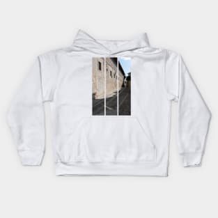 North Italy Life in the center of the lombard medieval city. Walking through narrow streets and walls. Sunny summer day. (vertical) Kids Hoodie